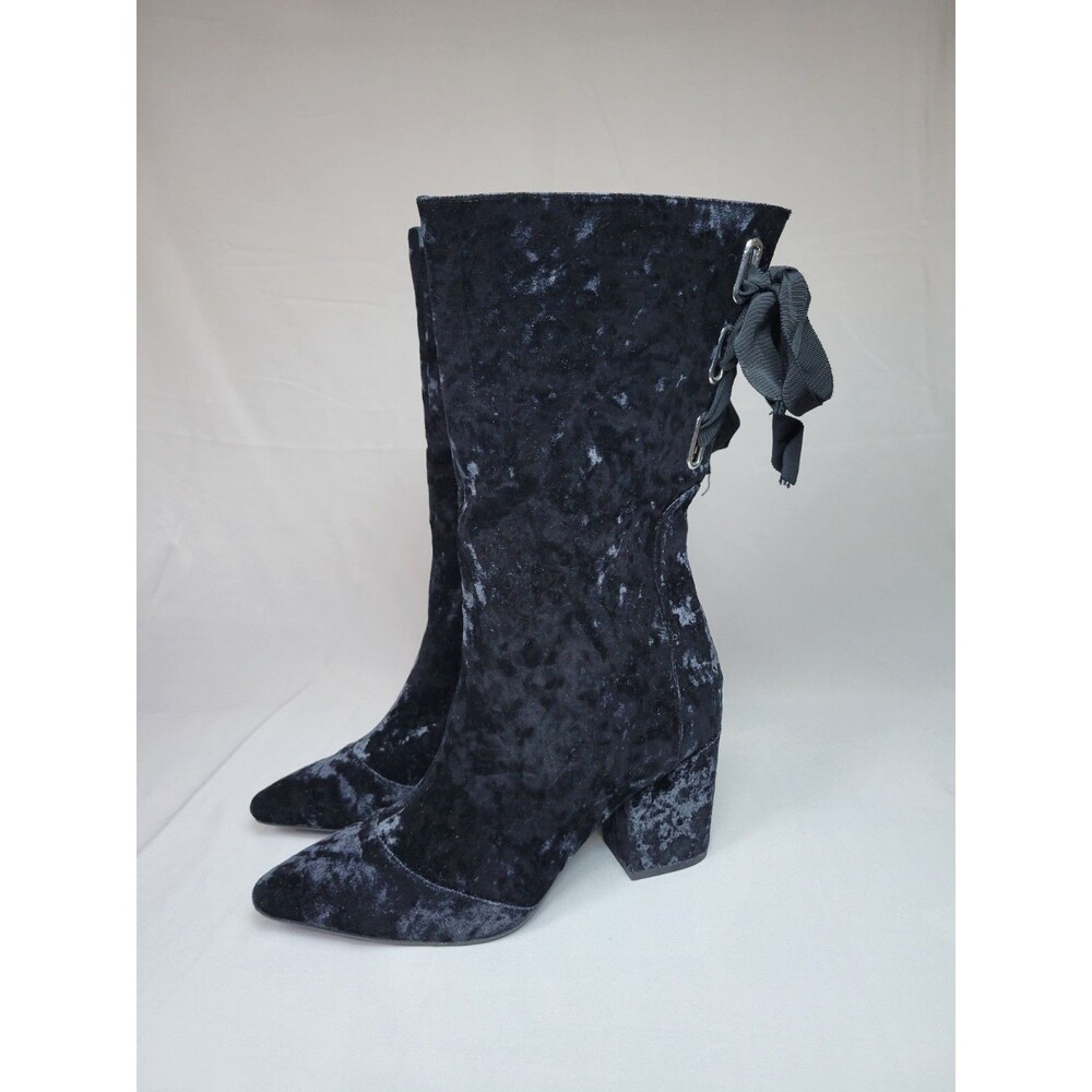 Penny Loves Kenny Women’s 9.5M Trace Black Crushed Velvet Mid Calf Fashion Boots